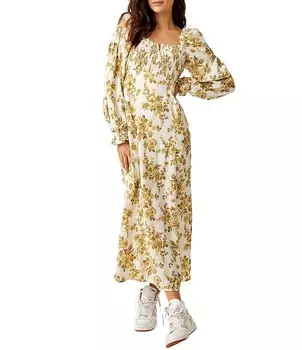 Платье миди с квадратным вырезом и длинными рукавами Free People Jaymes с цветочным принтом, цветочный