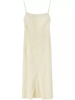 Платье миди с квадратным вырезом и кружевом Jil Sander, бежевый