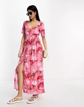 Платье миди с квадратным вырезом и пуговицами ASOS DESIGN
