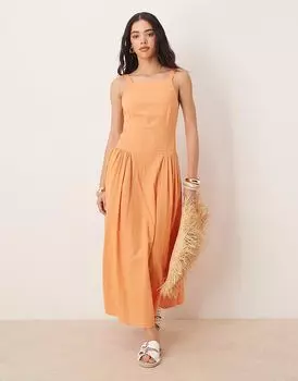 Платье миди с квадратным вырезом и заниженной талией ASOS DESIGN цвета папайи