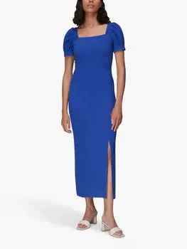 Платье-миди с квадратным вырезом и фактурной янтарной отделкой Whistles, синий