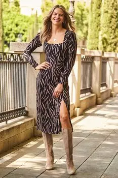 Платье миди с квадратным вырезом и разрезом внизу Sosandar, черный