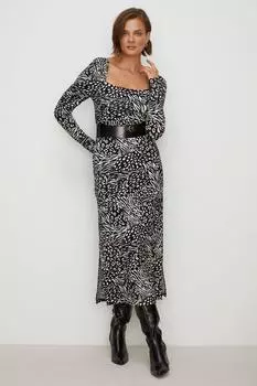 Платье миди с квадратным вырезом из джерси Animal Animal Oasis, мультиколор