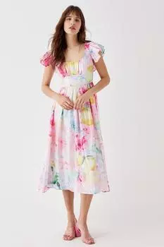 Платье миди с квадратным вырезом из глянцевой органзы Coast, мультиколор