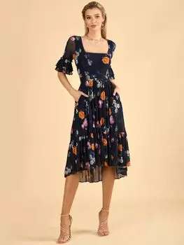 Платье миди с квадратным вырезом Jolie Moi Carlene, темно-синий/оранжевый