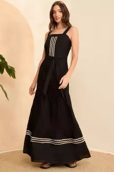 Платье миди с квадратным вырезом Love & Roses, черный