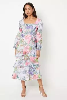 Платье миди с квадратным вырезом Petite с цветочным принтом Coast, фиолетовый