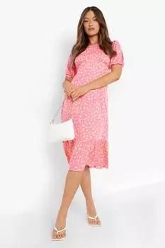 Платье миди с леопардовым контрастом Boohoo, розовый
