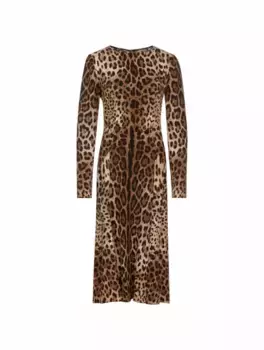 Платье миди с леопардовым принтом Dolce&Gabbana, мультиколор