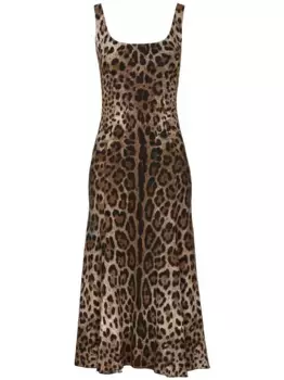 Платье миди с леопардовым принтом DOLCE & GABBANA, коричневый