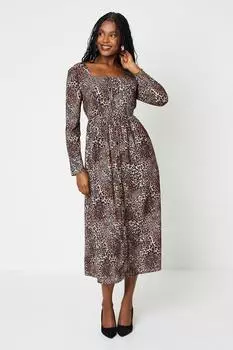 Платье миди с леопардовым принтом и квадратным вырезом, со швом и бюстом Dorothy Perkins, мультиколор