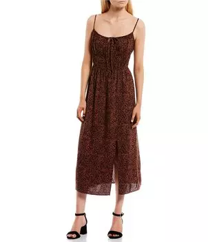 Платье миди с леопардовым принтом и завязкой спереди GB, коричневый