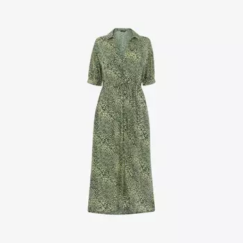 Платье миди с леопардовым принтом и поясом Whistles, желтый