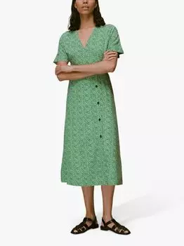 Платье миди с леопардовым принтом Whistles, зеленый/разноцветный