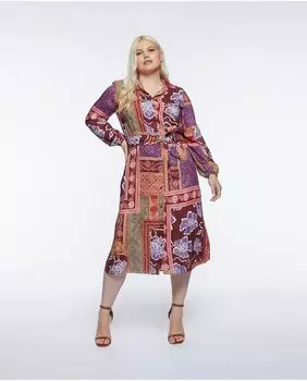 Платье миди с лоскутным принтом Fiorella Rubino, мультиколор