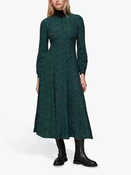 Платье миди с матовым геопринтом Whistles, зеленый/разноцветный