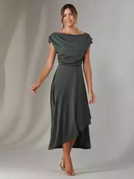 Платье миди с мерцающей драпировкой Jolie Moi, хаки