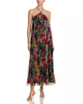 Платье-миди с металлическим плетением и цветочным принтом AQUA, мультиколор