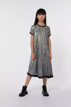 Платье миди с металлическим плиссированным логотипом Dkny, серебряный