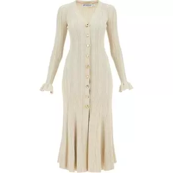 Платье миди с металлическим ребром и расклешенным лифом Self-portrait, Cream