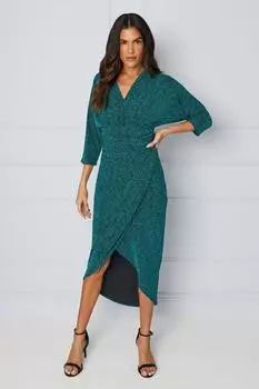 Платье миди с металлизированным запахом и запахом Wallis, зеленый