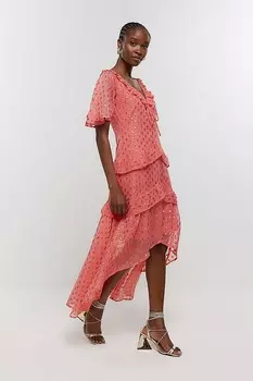 Платье миди с металлизированными точками River Island, розовый