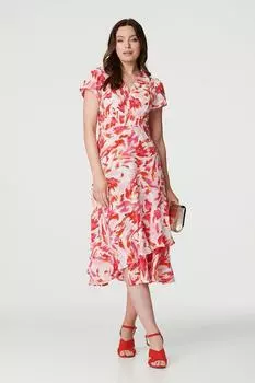 Платье миди с многослойным подолом и принтом Izabel London, красный