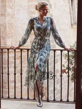 Платье миди с многоуровневым подолом в пейсли Sosandar, цвет Khaki/Multi