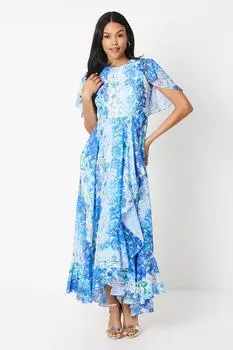 Платье миди с накидкой на спине и запахом и принтом Coast, синий