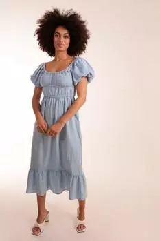 Платье миди с объемными рукавами Blue Vanilla, синий