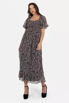 Платье миди с объемными рукавами и принтом Lovedrobe, мультиколор