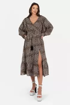 Платье миди с объемными рукавами и принтом Lovedrobe, мультиколор