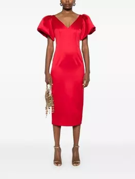 Платье миди с объемными рукавами NISSA, красный