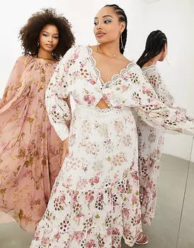 Платье миди с объемными рукавами и цветочным принтом ASOS EDITION Curve