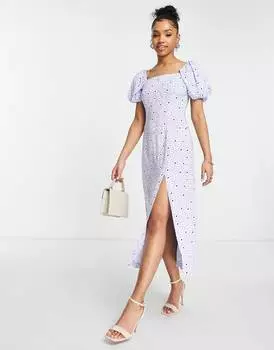 Платье миди с объемными рукавами Miss Selfridge и цветочным принтом в виде сердечек