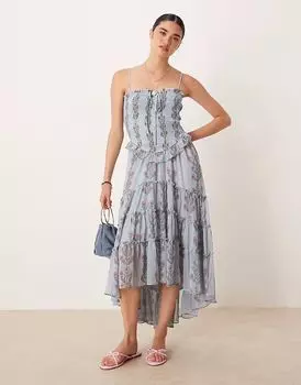 Платье миди с оборками Free People нежно-голубого цвета