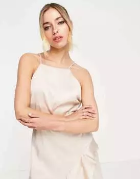 Платье миди с оборками и бретельками Style Cheat цвета устрицы