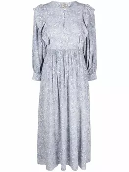 Платье миди с оборками и цветочным принтом Baum Und Pferdgarten, синий