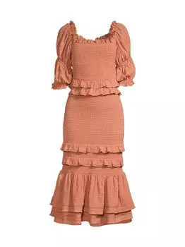 Платье миди с оборками и оборками Rachel Parcell, оранжевый