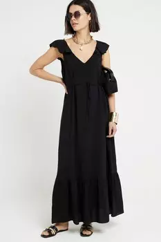Платье миди с оборками и поясом River Island, черный