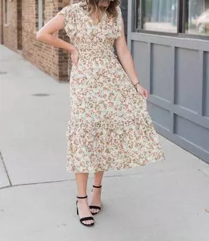 Платье миди с оборками и ярусами Slow Travels: кремовый цвет, многоцветный Sadie & Sage