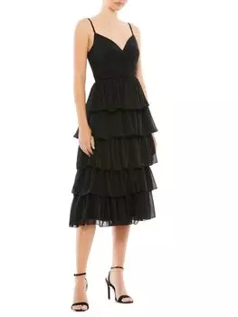 Платье миди с оборками и рюшами Mac Duggal, черный