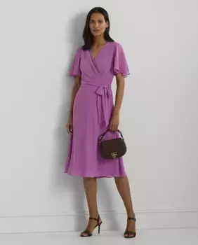 Платье миди с оборками и запахом Lauren Ralph Lauren, сиреневый
