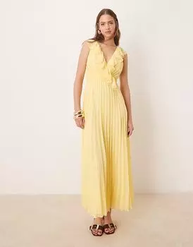 Платье миди с оборками и запахом ASOS DESIGN лимонно-желтого цвета
