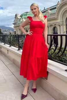 Платье миди с оборками и завязками Ax Paris, красный