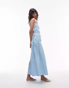 Платье миди с оборками и завязками по бокам от Topshop небесно-голубого цвета