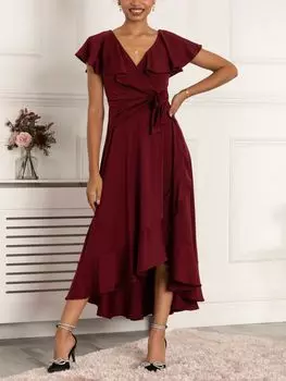 Платье миди с оборками Jolie Moi Priya, бордовое