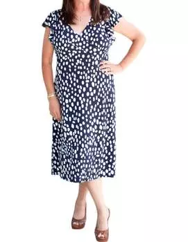 Платье миди с оборками в цвете темно-синий/мягкий белый London Times