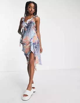 Платье миди с оборками Weekday Wave с разноцветным принтом