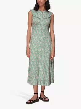 Платье миди с оборкой и принтом листьев Whistles, зеленый